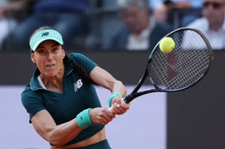 Romania’s Sorana Cirstea plays a backhand against Aryna Sabalenka